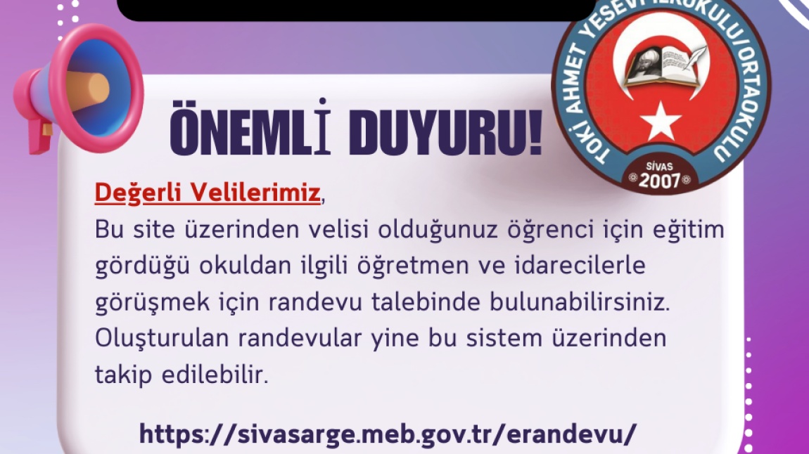 Değerli Velilerimiz eRandevu Saatleri Güncellenmiştir.